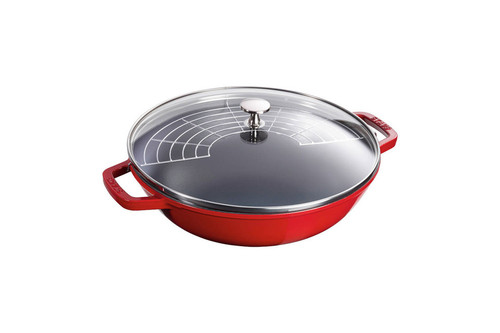 Staub Cast Iron 4.5 Quart Perfect Pan with Glass Lid - Cherry