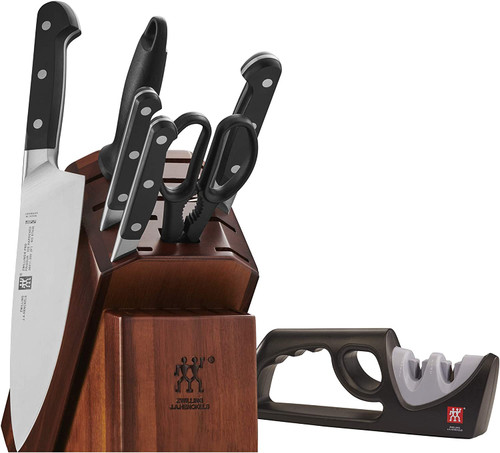 Zwilling Pro 7 piece Acacia Wood Block Set with Bonus Sharpener