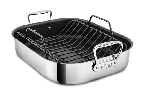 All-Clad Stainless Steel 16 x 13 Inch Nonstick Large Roasting Pan with Rack