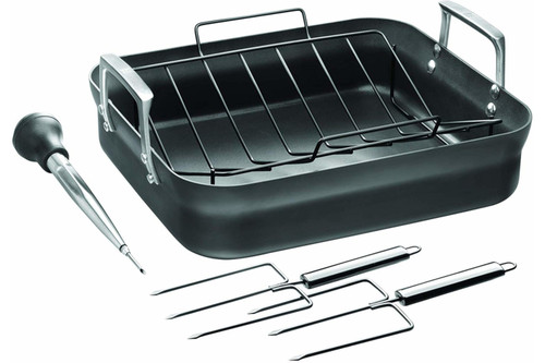 Zwilling Motion Hard Anodized 16 x 14 inch Nonstick Roaster with Rack and Tools