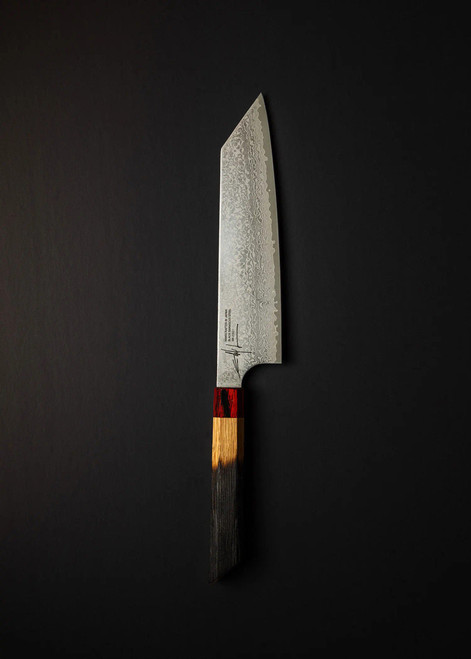 Limited Edition Edward Lee Black Damascus Steel 8" Chef's Knife with Maker's Mark Bourbon Barrel Handle