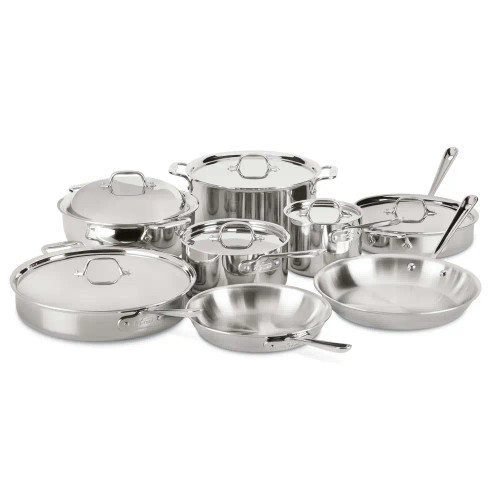 All-Clad d3 Stainless Steel 14 Piece Cookware Set with Flared Edge