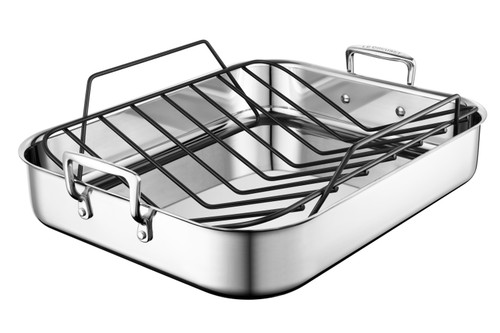 Le Creuset Premium Stainless Steel 17 x 14 inch Roasting Pan Set