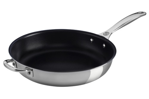 Le Creuset Premium Stainless Steel 12 1/2 inch Deep Nonstick Fry Pan with Helper Handle