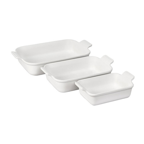 Le Creuset Heritage 3 Piece Rectangular Baking Dish Set - White