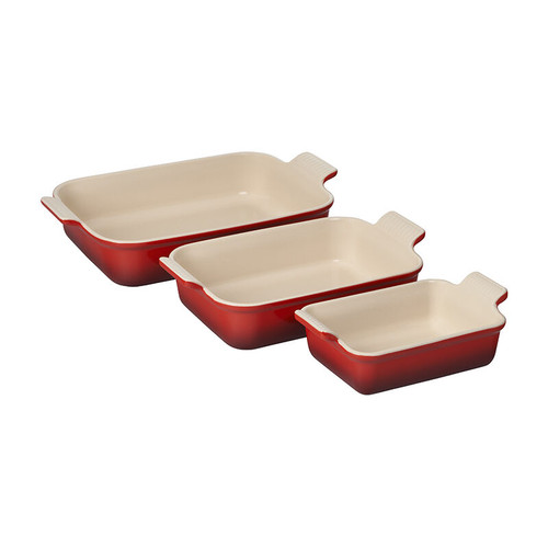 Le Creuset Heritage 3 Piece Rectangular Baking Dish Set - Cerise