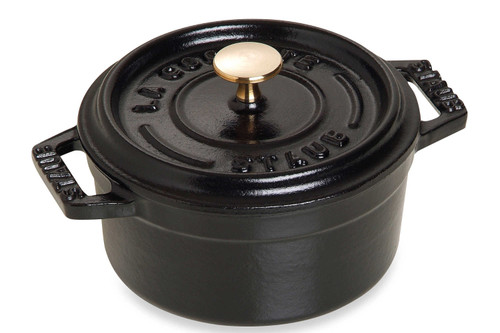 Staub Cast Iron 5 1/2 qt. Round Cocotte - Matte Black with Brass Knob