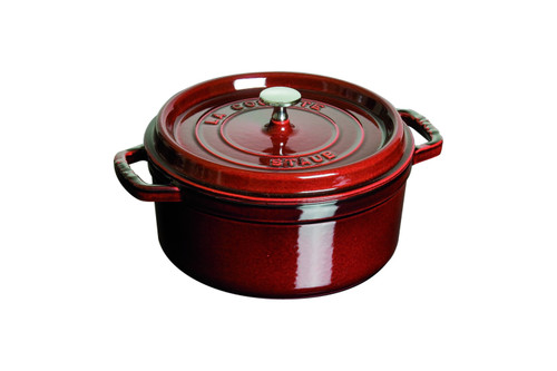 Staub Cast Iron 5 1/2 qt. Round Cocotte - Grenadine with Stainless Steel Knob