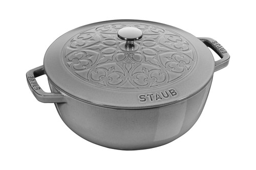 Staub Cast Iron 3 3/4 qt. Essential Fleur De Lis French Oven with Stainless Steel Knob - Graphite Grey