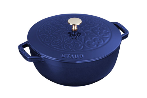 Staub Cast Iron 3 3/4 qt. Essential Fleur De Lis French Oven with Stainless Steel Knob - Dark Blue